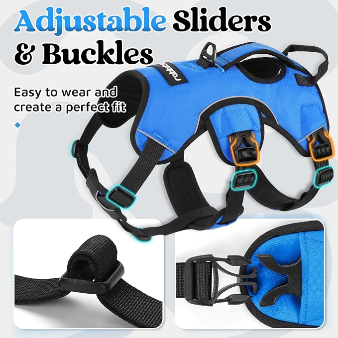 rabbitgoo Escape Proof Dog Harness for X-Large, No Pull with Lift Handle | No Escape, Full Soft Padded, Reflective Adjustable Vest, Leash Clip for Walking Hiking Training, Blue, X-Large