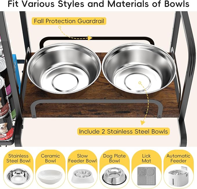 Elevated Dog Bowl Stand, Adjustable Raised Dog Stand, Pet Feeding Station Cabinet with Storage Organizer, Large Toy Bin Basket, Lifted Food and Water Bowl Holder for Large Medium Small Breed