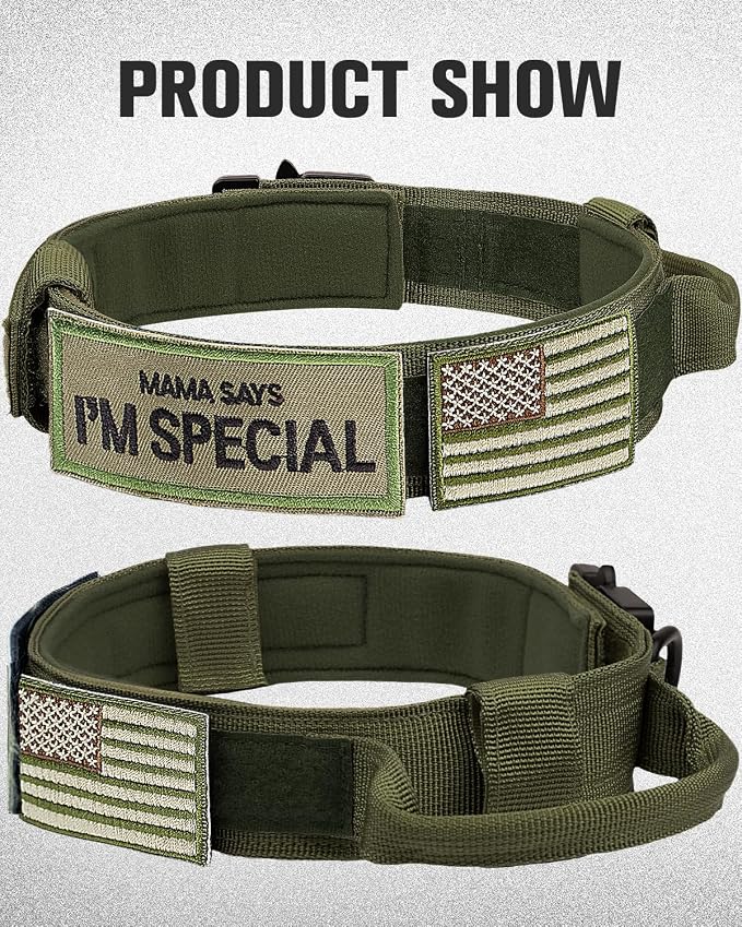 Joytale Tactical Dog Collar and Leash Set, Adjustable Strong Collar with Handle and Shock Absorbing Bungee Leash for Medium Dogs (ArmyGreen, M)