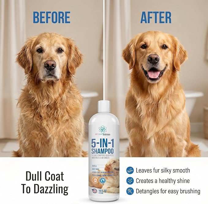 16 floz 5 in 1 Dog Shampoo for Itchy Skin - Sensitive Skin Dog Shampoo for Smelly Dogs - Dog Shampoos & Conditioners - Made in The USA