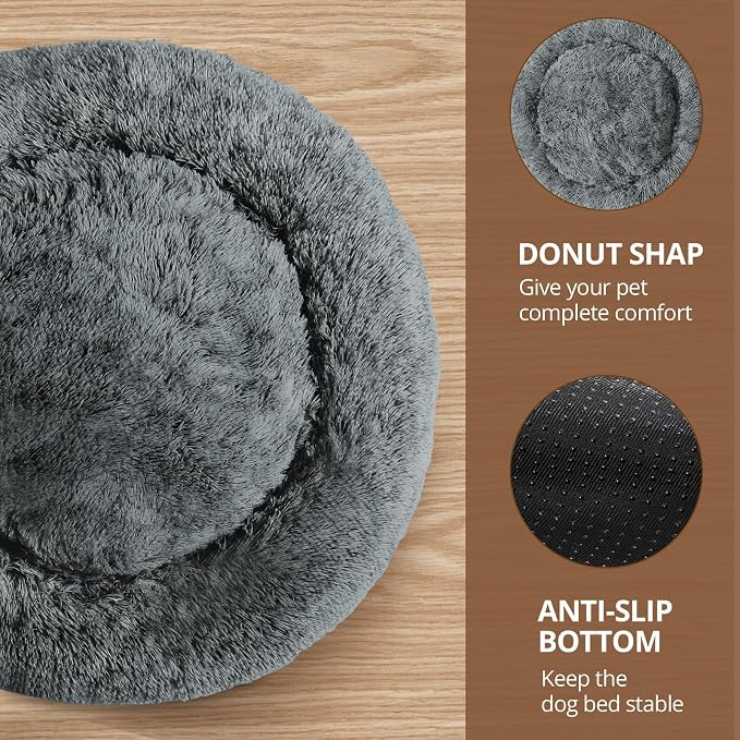 JOLLYVOGUE 23" Calming Donut Dog & Cat Bed, Navy Grey