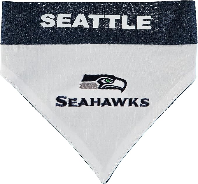 Pets First NFL DOG BANDANA - SEATTLE SEAHAWKS REVERSIBLE PET BANDANA. 2 Sided Sports Bandana with a PREMIUM Embroidery TEAM LOGO, Large/X-Large. - 2 Sizes & 32 NFL Teams available