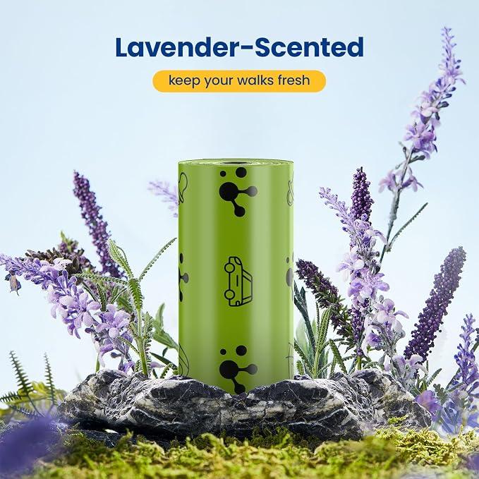 Dog Poop Bags, Cat Litter Bags, Guaranteed Leak Proof and Extra Thick Poop Bag Rolls for Dogs, Lavender Scented, 270 Count