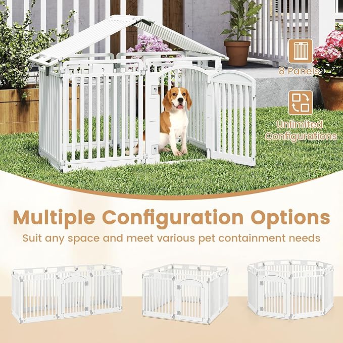 PETSITE 16-Panel Plastic Dog Playpen with Door, 32 Inch Tall Portable Shape-Customizable Pet Playpen Indoor Outdoor, Ideal for Small & Medium Dogs and Puppies, Easy to Assemble