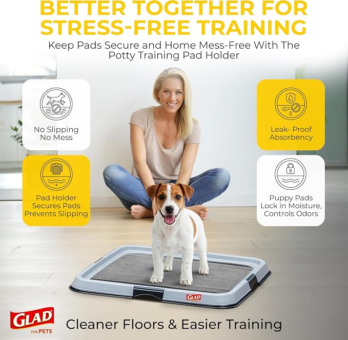Glad for Pets Black Charcoal Puppy Pads, 23 x 23 Inch, 6-Layer Leak-Resistant Design, Activated Carbon Odor Control, Pheromone Attractant for Potty Training, 14 Count