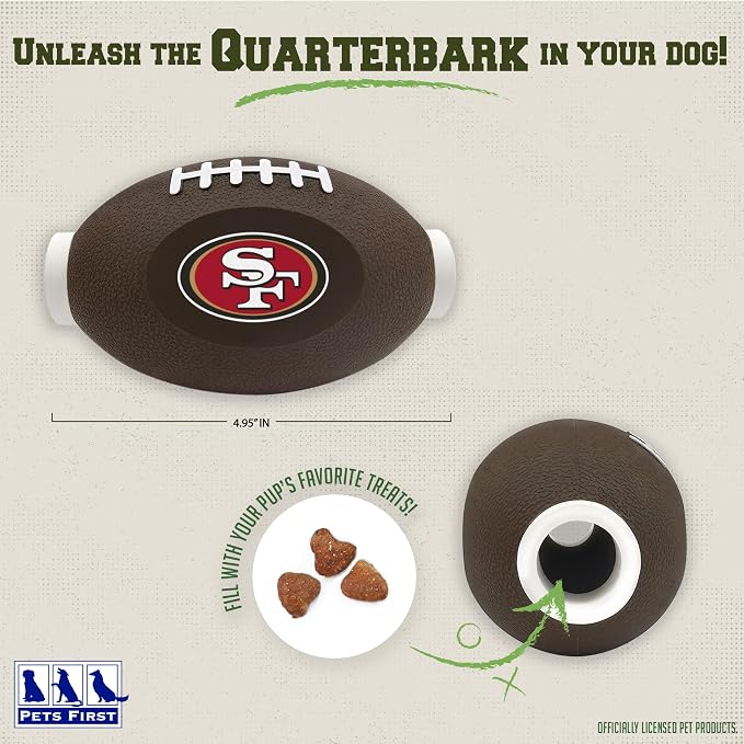 NFL San Francisco 49ers Football Treat Dispensing Toy for Dogs and Cats, Rubber Ball Pet Toy, Interactive Fun Doggie Treat Toy, Natural Rubber Feeding Toy