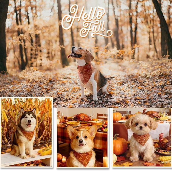 Fall Bandanas for Dogs Autumn Leaves Sktech Printed Style, Large, Medium