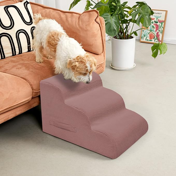 Mesa Lemon Dog Steps for Small Dogs, 3-Step Pet Ramp Stairs for High Beds and Sofa, Non-Slip Pet Stairs for Small Dogs and Cats, Removable and Easy to Clean Cover, Pink
