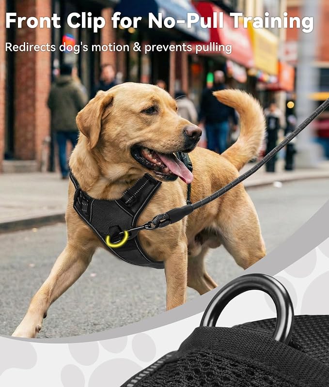 Joytale No Pull Dog Harness for Extra Large Dogs, Front Clip, Black | Grab Handle for Instant Control, Padded & Adjustable Vest, Sturdy Metal D-Rings, for Safe Training & Daily Walking