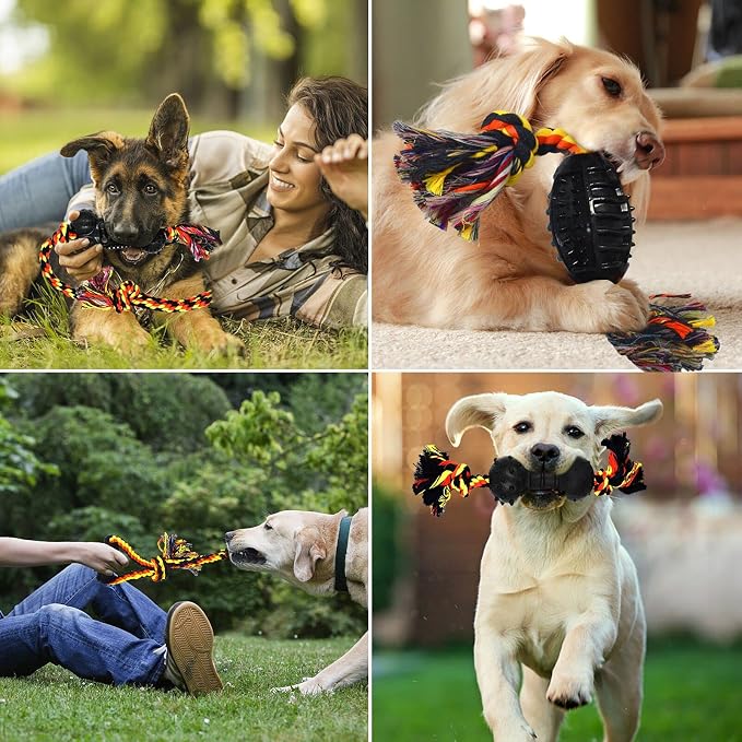 Yipetor Durable Dog Chew Toys 6 Pack, Cotton Rope Rubber Dog Toys | anti boredom, tug of war, machine washable, teeth cleaning, chew toy, ourdoors fetching, separation anxiety