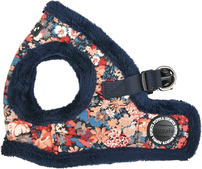 Puppia Gianni Vest Dog Harness Step-in Warm Winter Flower Pattern for Small and Medium Dog, Navy, Small