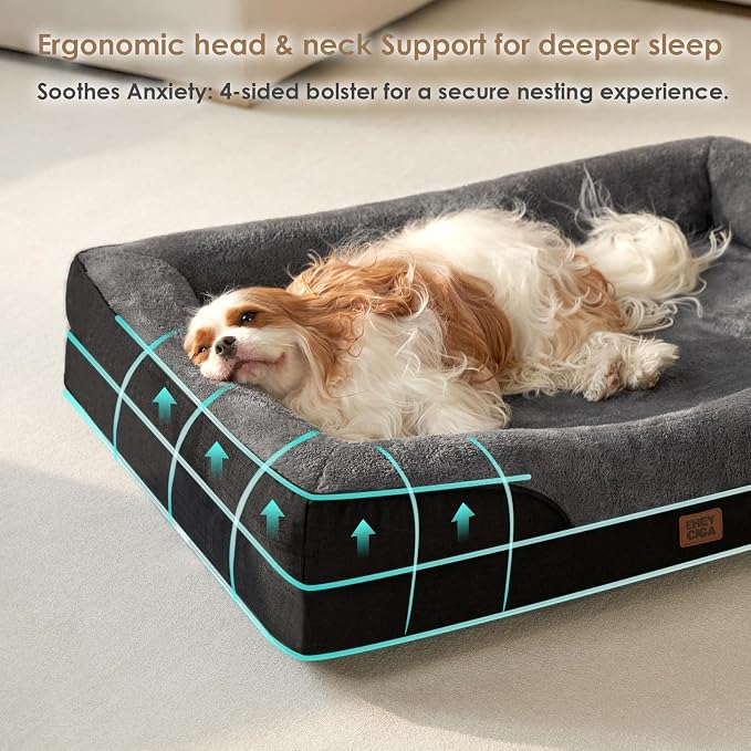 EHEYCIGA Orthopedic Memory Foam Dog Bed - XXL 52x41in, Grey/Black