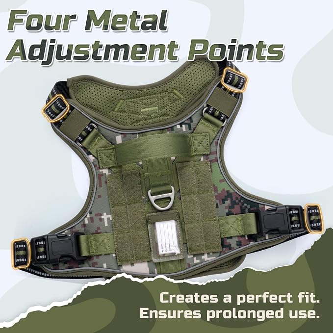 rabbitgoo Tactical Dog Harness for X-Large, No Pull Military Service Vest | Molle & Handle, Heavy Duty, Adjustable, Reflective Straps, Easy Control for Training Walking, Green camo, X-Large