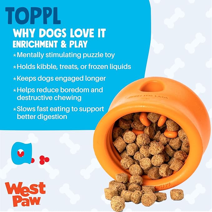 WEST PAW Zogoflex Toppl Interactive Treat Dispensing Puzzle Dog Toy for Mental Stimulation & Enrichment-Holds Kibble & Treats-Lickable, Freezable & Dishwasher Safe-Made in USA-XL-Sunflower Yellow
