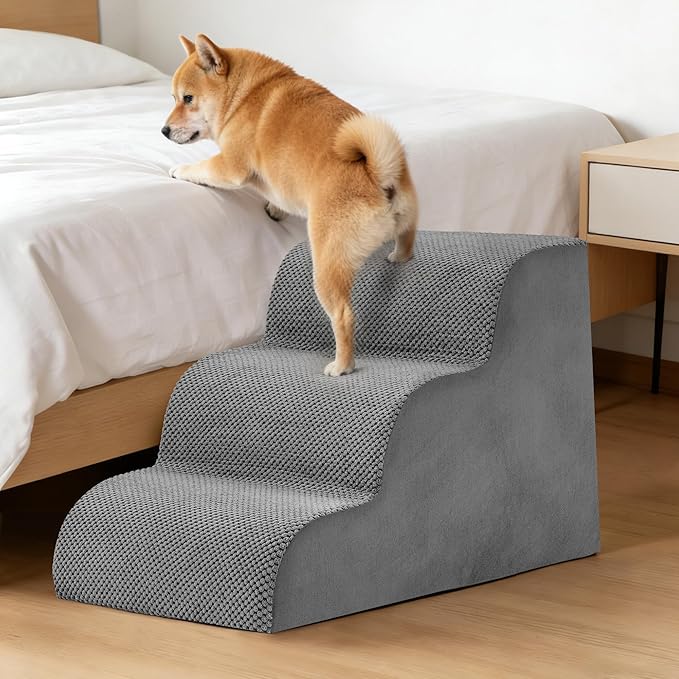 3-Step Dog Stairs for Small Dogs and Cats, 16" H Dog Steps for Couch, Sofa, Chair, Durable Non-Slip Sturdy Pet Steps, Pet Ramp for High Bed Indoor