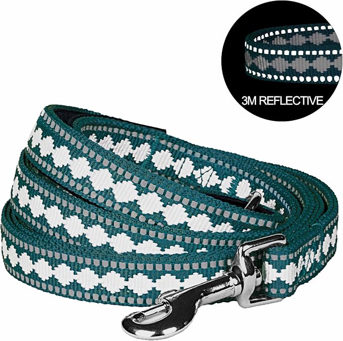 Blueberry Pet 3M Reflective Jacquard Dog Leash with Soft & Comfortable Handle, 4 ft x 1", Teal Blue, Large, Leashes for Dogs