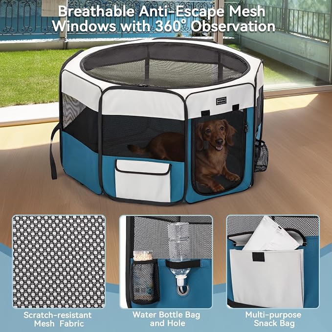 PETSFIT Portable Dog Playpen, 36in, with Waterproof Mat