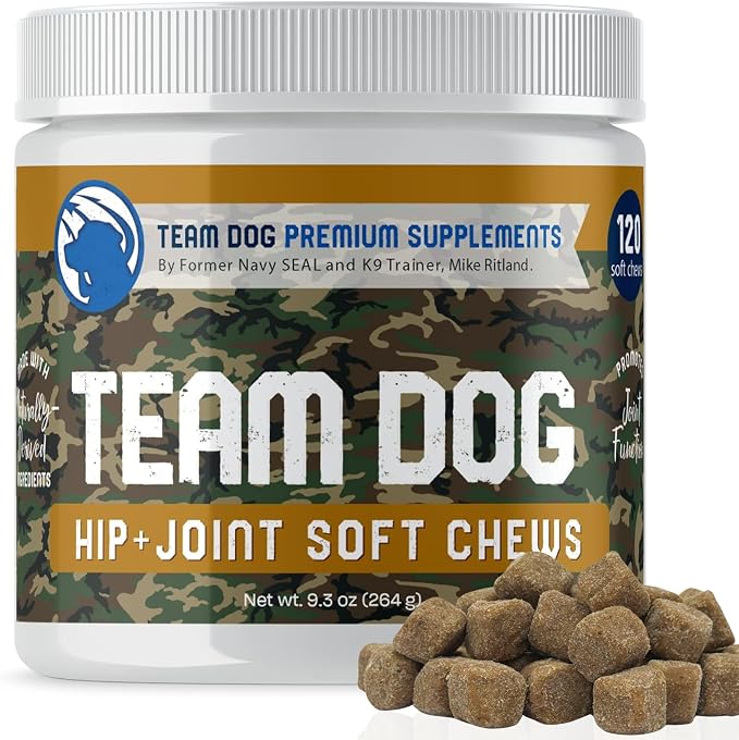 TEAM DOG Hip and Joint Chews for Dogs | Arthritis & Joint Support Supplements for Dogs | MSM, Chondroitin & Glucosamine | Small, Medium & Large Breed | Chicken, Duck & Pea Flavor | 120 Count