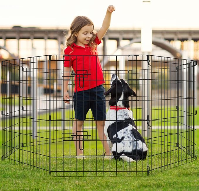 Artmalle Dog Playpen 30 Inch, Foldable Metal Puppy Exercise Pen with Door, 8 Panels Indoor Outdoor Pet Fence, Portable Dog Pen for Small Dogs, Cats, Rabbits, Ducks, Black