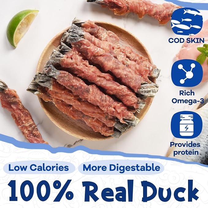 PAWUP Dog Treats, Duck Wrapped Cod Skin Rolls, 12.5 oz (12-15 Count)