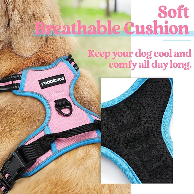 rabbitgoo Dog Harness, No Pull for Large Dogs with 2 Leash Clips, Pet Vest | No Choke with Handle, Adjustable Soft Padded, Reflective, Easy Control for Walking, Pink & Blue, X-Large