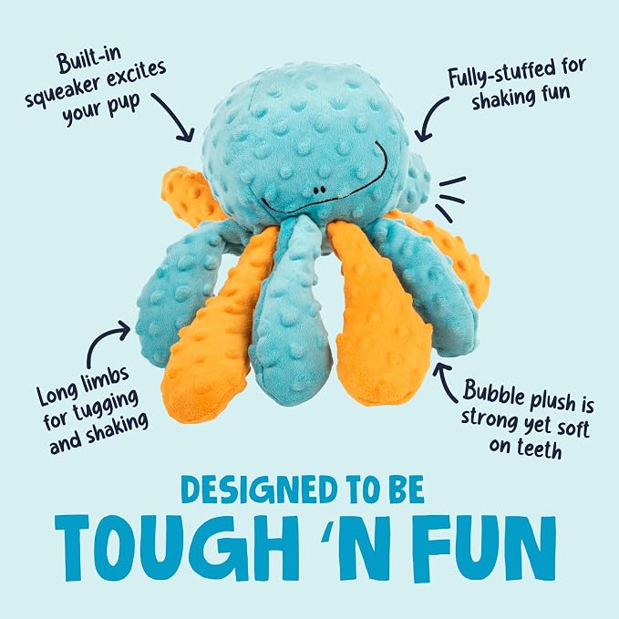 goDog Crazy Tugs Octopus Squeaky Plush Tug Dog Toy with Chew Guard Technology, Durable Fabric & Squeaker for Active Play, Multi Color, Large