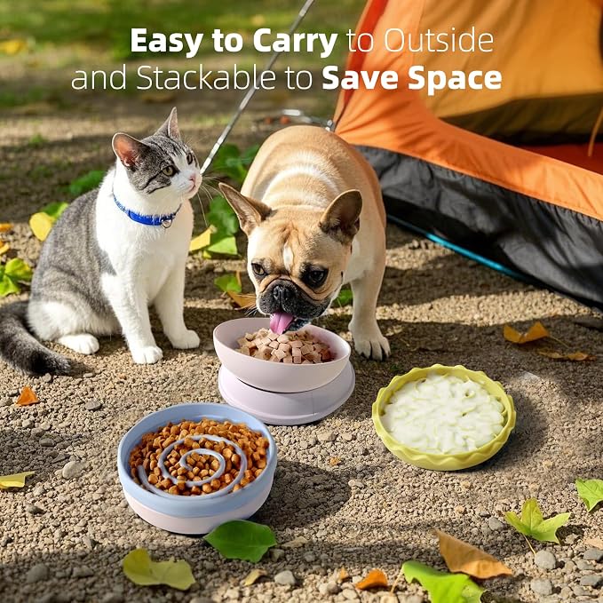 5-in-1 Dog Bowls Set, 6.1 inch Cute Colorful Hamburger-Shaped Dog Food Bowl Stackable for Easy Storage and Travel, Cat Bowls for Food and Water, Pet Bowls Suitable for Small and Medium Dogs (Pink