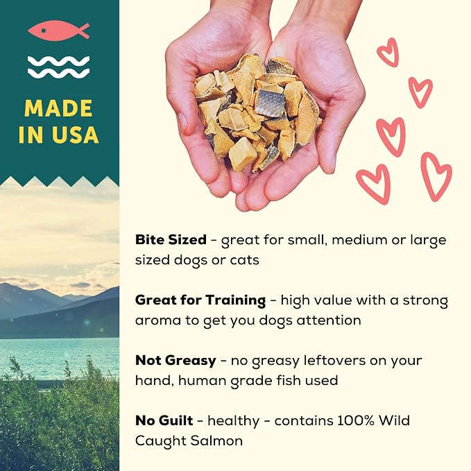 A Better Treat - Freeze Dried Salmon Dog Treats, Wild Caught, Single Ingredient | Natural High Value | Gluten Free, Grain Free, High Protein, Diabetic