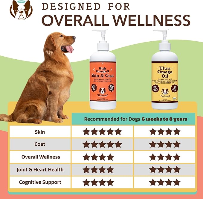 Natural Dog Company Skin & Coat Oil (16 oz.), Supports Skin Health, Fish Oil Supplements for Dogs, Soft Coat, Fish Oil & Flaxseed Oil, Fatty Acids, Bottle of Dog Fish Oil with Pump, Antioxidant