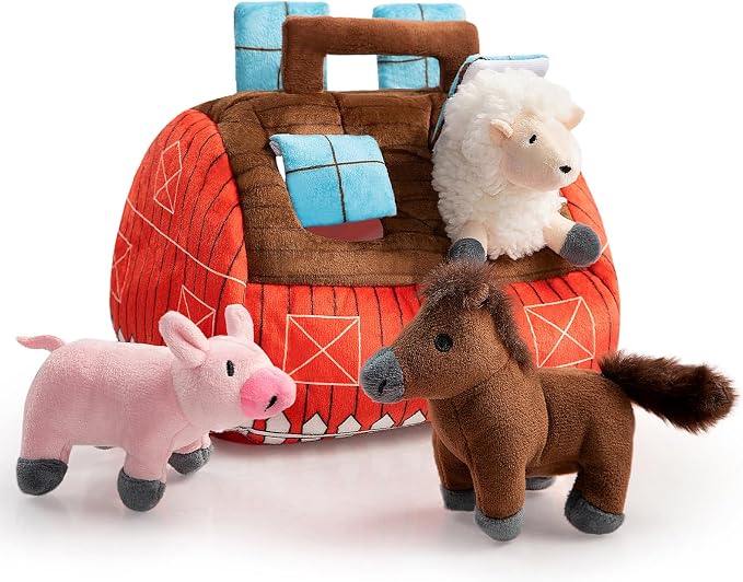 Hollypet Squeaky Hide and Seek Dog Toys for Small and Medium Dogs, Farm | Interactive Plush Stuffed Dog Squeak Toys for Small Medium Sized Dogs and Non-Aggressive Chewers, Puppy Teeth Clean Chew Toys