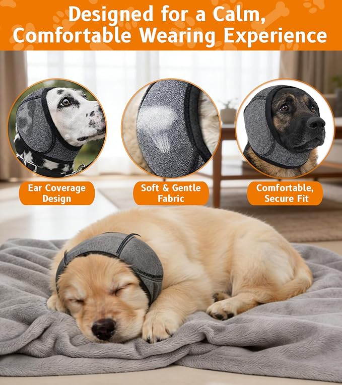 Dog Ear Covers, Noise Protection Dog Ear Muffs, Elastic Waterproof Ear Protector for Hematoma, Bathing, Drying, Swim& Noise Anxiety Relief (L-Head Size (18"~24"))