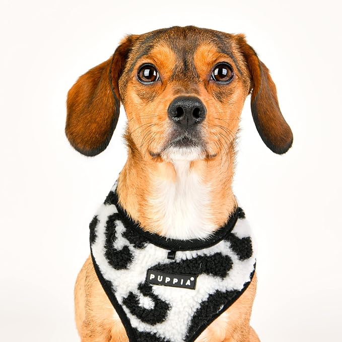 Puppia Serval Dog Harness Over-The-Head Warm Winter Leopard Pattern Adjustable Chest for Small and Medium Dog, Black, X-Large