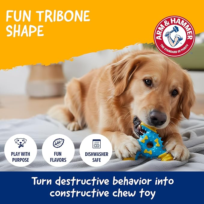 Arm & Hammer Nubbies TriBone Dental Dog Chew Toy, Peanut Butter, 24-Pk | Nylon and TPR construction, baking soda infused, reduces plaque and tartar buildup, ideal for moderate chewers