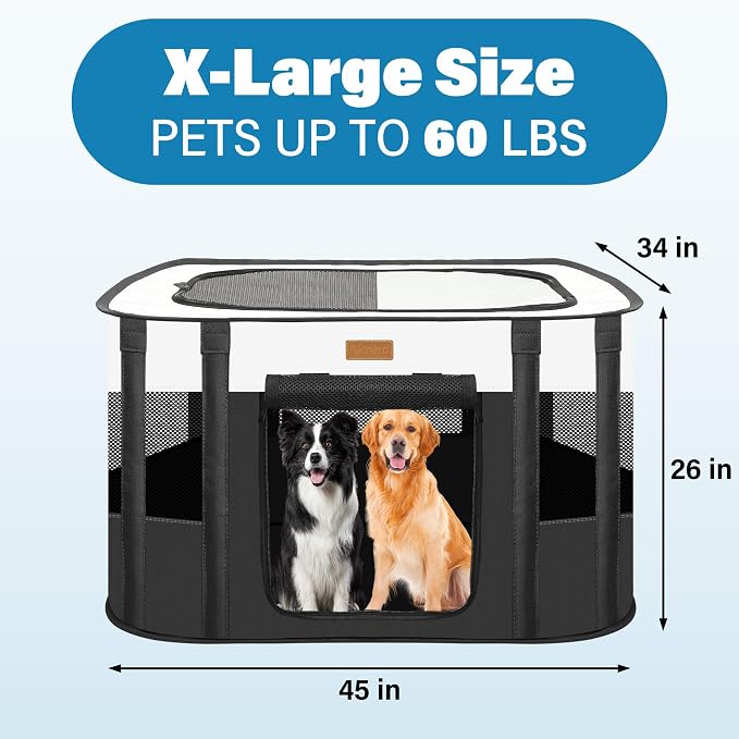 Foldable Cat & Dog Playpen with Carry Bag, Black X-Large