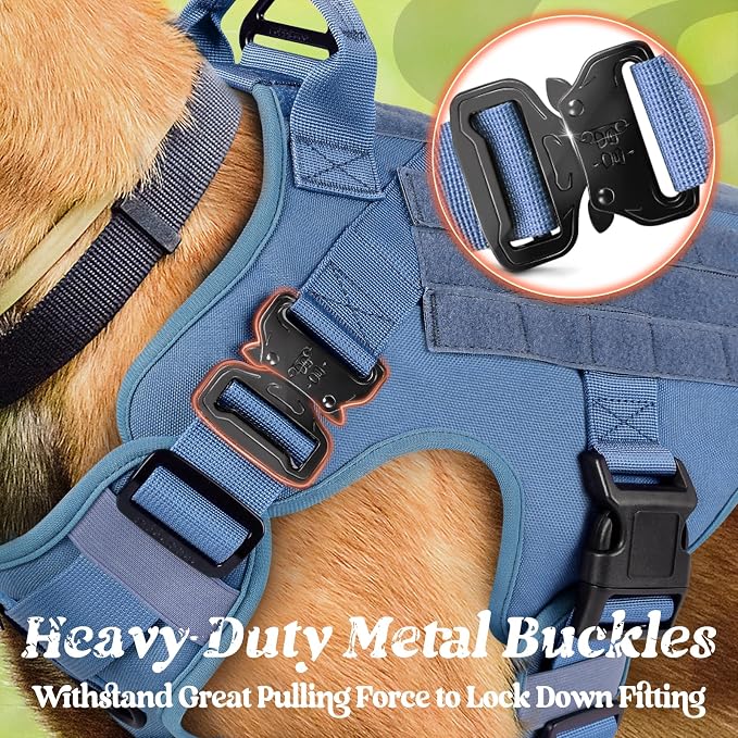 rabbitgoo Tactical Dog Harness for Large, Heavy Duty Military No Pull Vest | Sturdy Metal Buckles, 5 Adjustments, Molle System, Powerful Pullers for Training, Hunting, Outdoor, Blue, Large