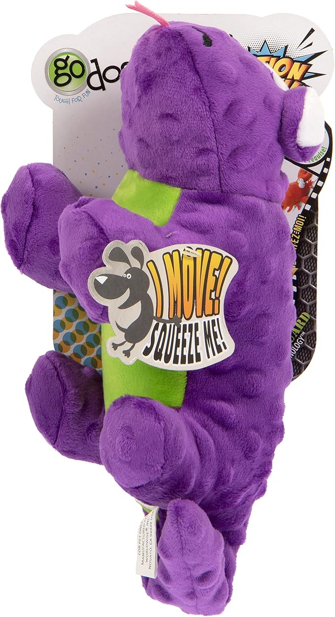 goDog Action Plush Lizard Animated Squeaky Dog Toy, Chew Guard Technology - Purple, One Size
