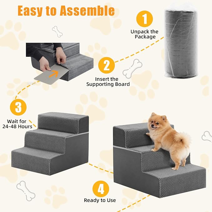 3-Step Dog Stairs for Small Dogs and Cats, 14in H Dog Steps for Couch, Sofa, Chair, Non-Slip Sturdy Pet Steps, Pet Ramp for High Bed Indoor