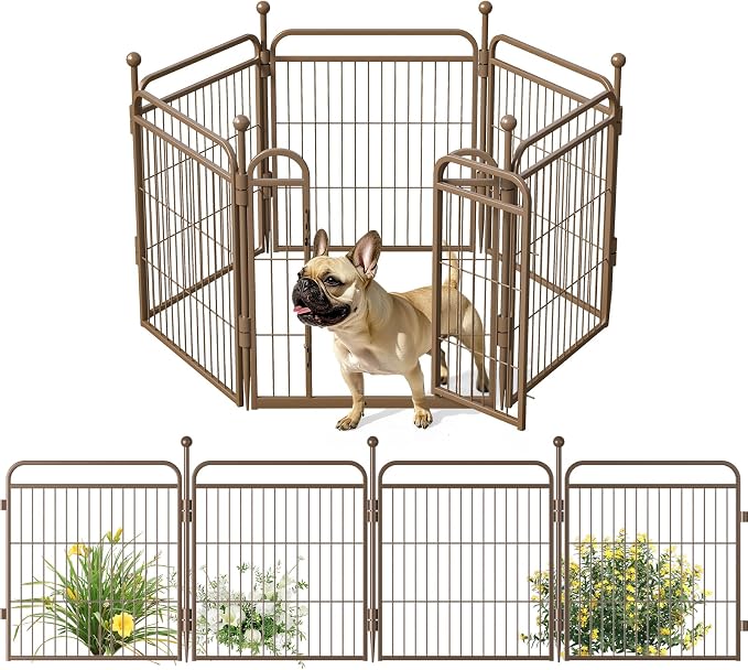 Gardner Pet Dog Playpens, 24" H 6 Panels Dog Pen Outdoor/Indoor Dog Fence Exercise Pen for Small/Medium Dogs, Pet Play Yard Gate with Gravity Automatic Lock, Pet Playpen, Brown