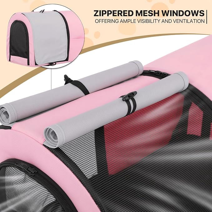 MoNiBloom 4-Wheel Double Dog Stroller - Pink/Gray, Detachable Carriers