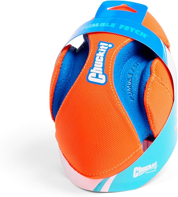 Chuckit! Fumble Fetch Dog Football - Outdoor and Indoor Interactive Dog Toy with Grooved Design for Easy Pickup - Made from Durable Rubber - Floats in Water - Small - Orange and Blue (Pack of 6)