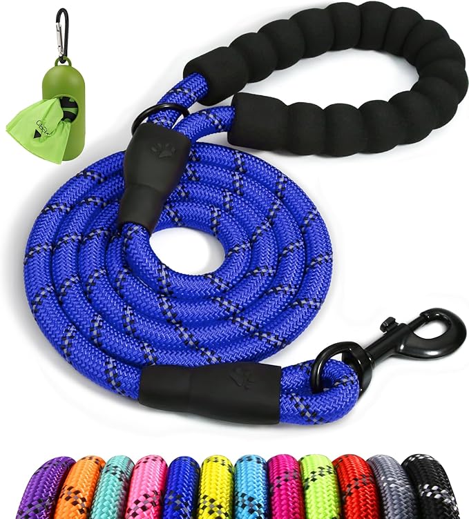 Taglory Rope Dog Leash for Small Medium Dogs, 5 FT Padded Handle, Navyblue | Made of Climbing Rope, Reflective for Night Walks and Training, Comfortable Grip, Anti-tangle Swivel Clip, 3/8 inch