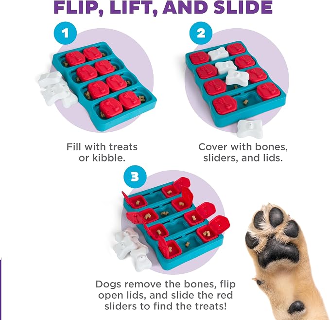 Outward Hound by Nina Ottosson Dog Brick – Interactive Treat Puzzle Enrichment Toy, Level 2 Intermediate, 1 Count (Pack of 12)