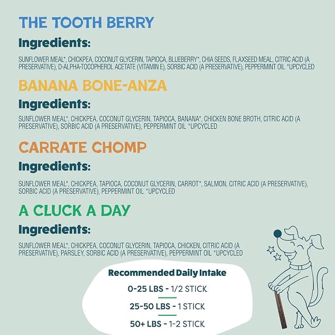 Shameless Pets Dental Chews for Dogs, Variety (4-Pack) - Natural Dog Teeth Cleaning Treats with Fresh Breath Benefits | Grain-Free Dental Sticks for Small, Medium & Large Dogs