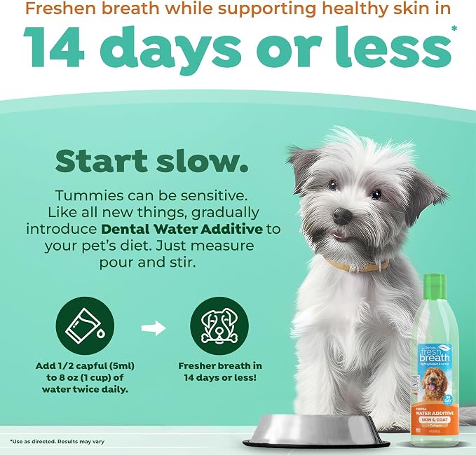 TropiClean Fresh Breath Water Additive for Skin Health Support, 16oz