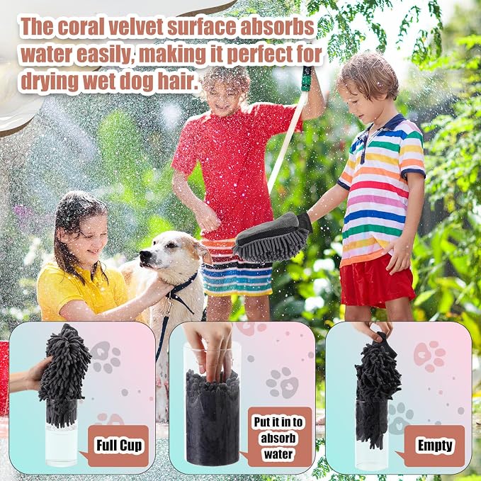Teenyyou 2 Pcs Dog Towel Mitt Dry Bath Gloves Chenille Microfiber Paws Clean Pet Hair Washing Gloves Dog Grooming Mitts Bath Supplies for Cats Rabbits Horses Suitable for Long/Short/Poodle Fur(Grey)