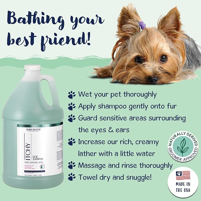 Bobbi Panter Itch Relief Dog Shampoo Tea Tree, Lavender & Flaxseed – Soothing Natural Formula for Itchy & Irritated Skin, Moisturizing, Tear-Free, 16:1 Concentrate, 1 Gallon (Case of 4)