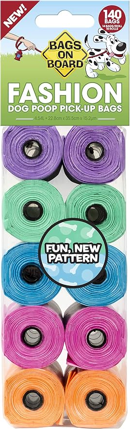 Bags on Board Patterned Dog Waste Bags, 9x14 in, 140 bags, Patterned (3203940045)