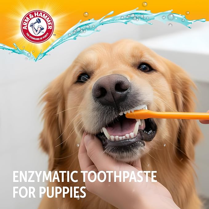 Arm & Hammer Complete Care Puppy Dental Kit, Peanut Butter, 2.5 Oz, 2-Pack | Enzymatic baking soda formula, fluoride-free, peanut butter flavor, toothbrush and microfiber brush included