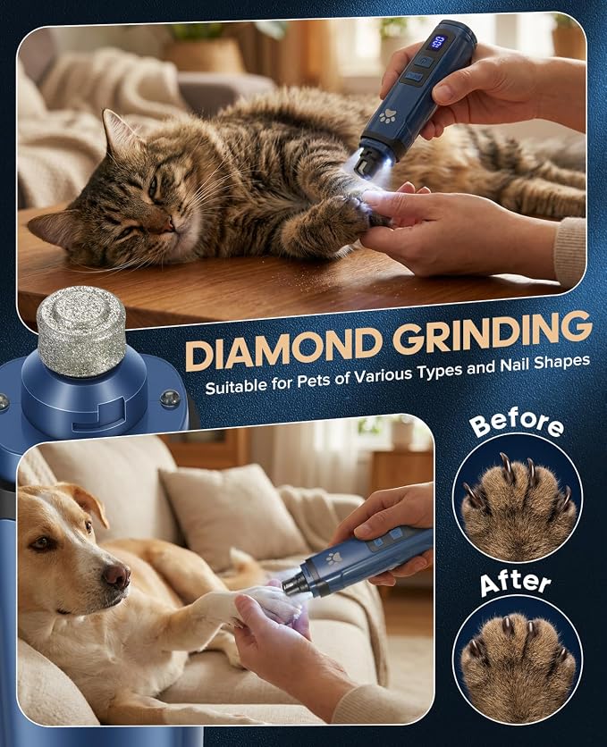 Low Noise Pet Nail Grinder with Light, 2-Speed, Blue