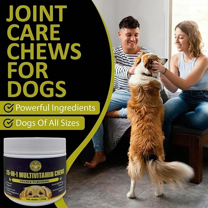 MEADOWS & MUTTS 25-in-1 Multivitamin for Dogs, 100 Soft Chews – Daily Dog Vitamins with Glucosamine, MSM, Omega-3 and Probiotics for Joint, Gut, Skin & Coat and Immune Support